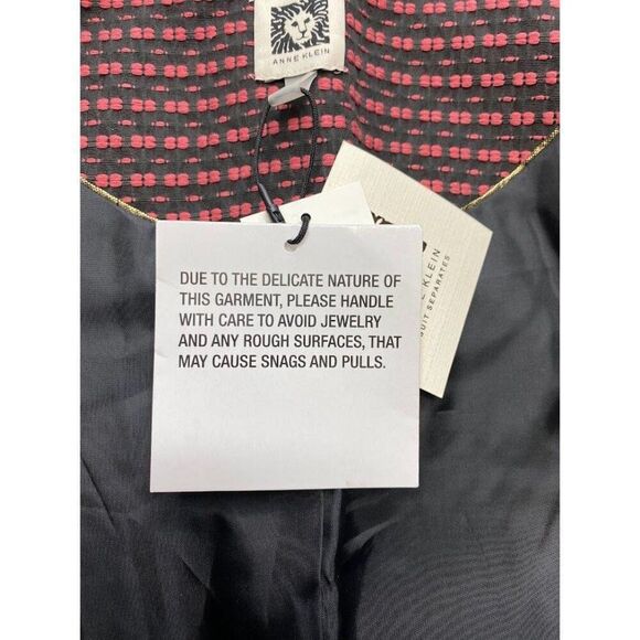 Anne Klein Menswear Blazer Women's 2 XS Black Red Open-Front Mandarin Collar NWT - Picture 14 of 16